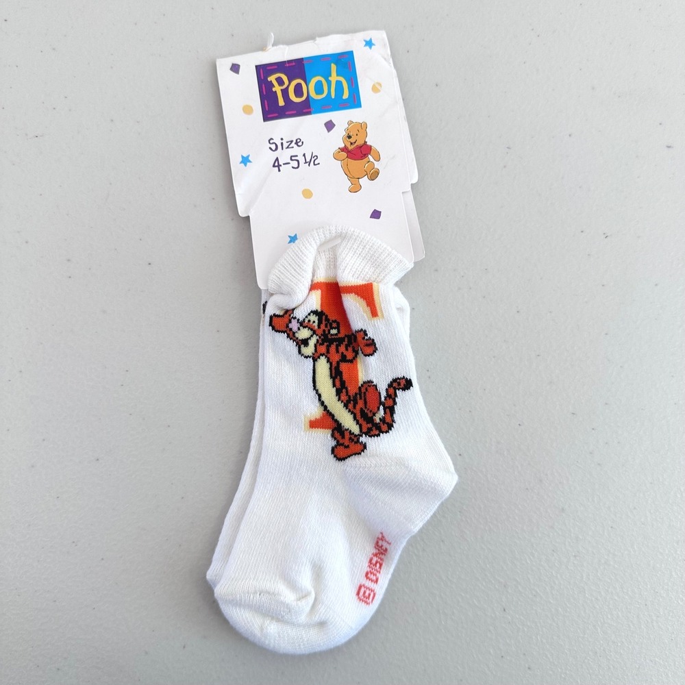 Vintage Disney Pooh Toddler Socks Kids Size 4-5.5 White Tigger Graphic NOS
